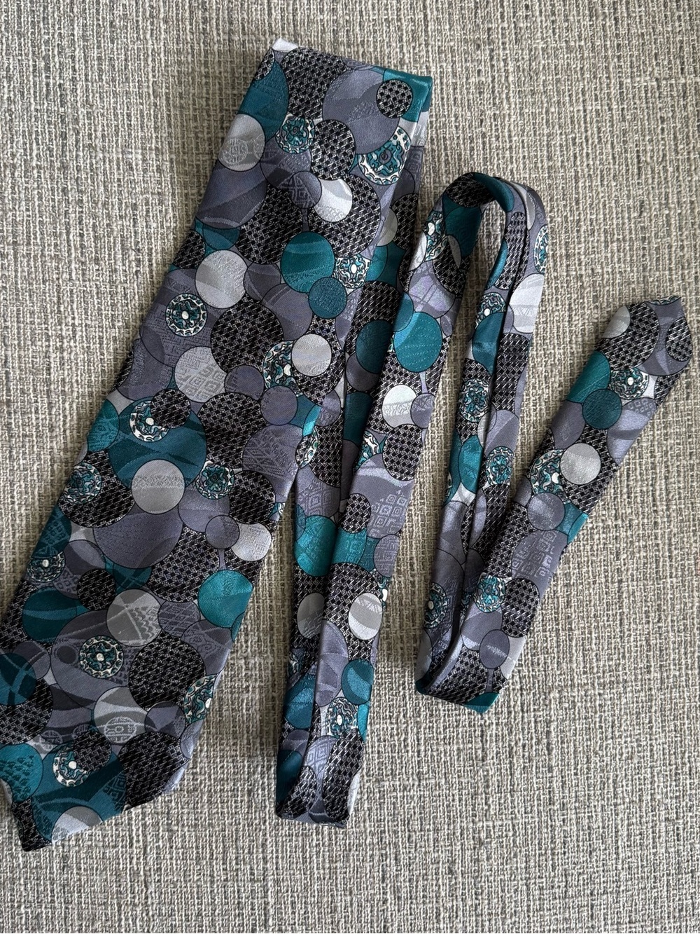 Dior Teal, Gray and Black Geometric Silk Tie Set